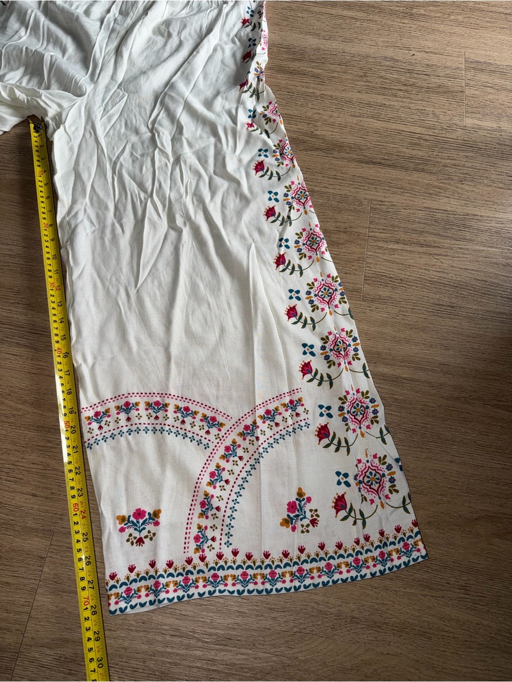 NATURAL LIFE Cream Wide-Leg Palazzo Pant with Multicolor Design size XL - Picture 5 of 9